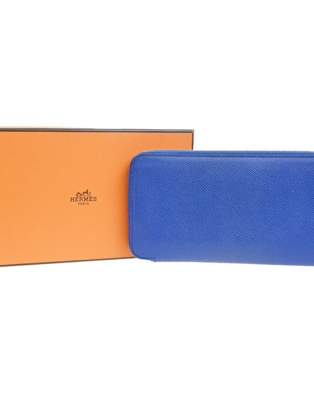 HERMES Azap Silk In Zip Around Long Wallet Epsom Leather Blue SHW France 38RL950 - Picture 1 of 16